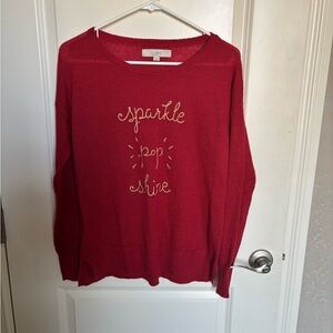 LOFT Red Sweater with Gold Sparkle Design